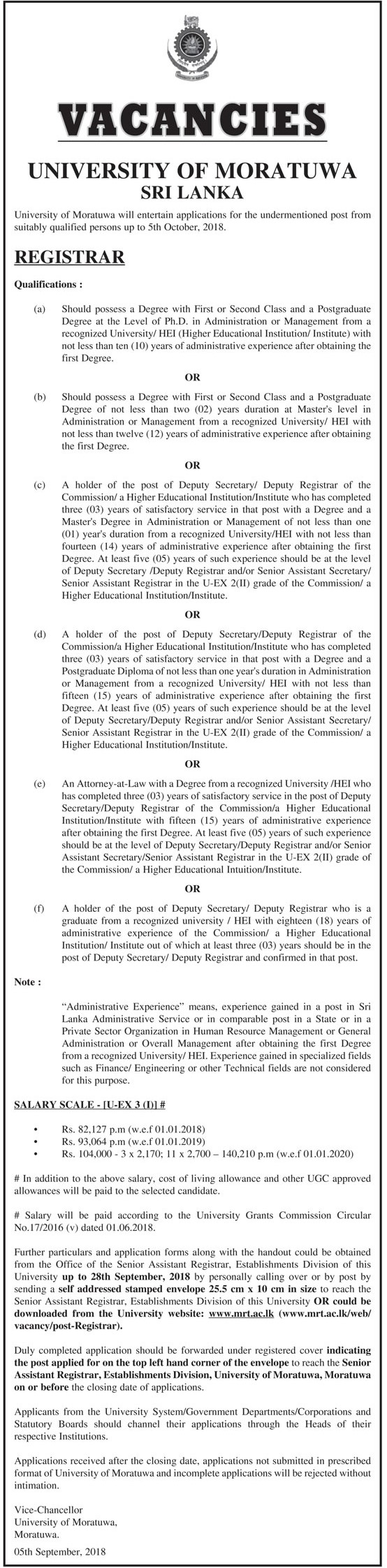 Registrar - University of Moratuwa